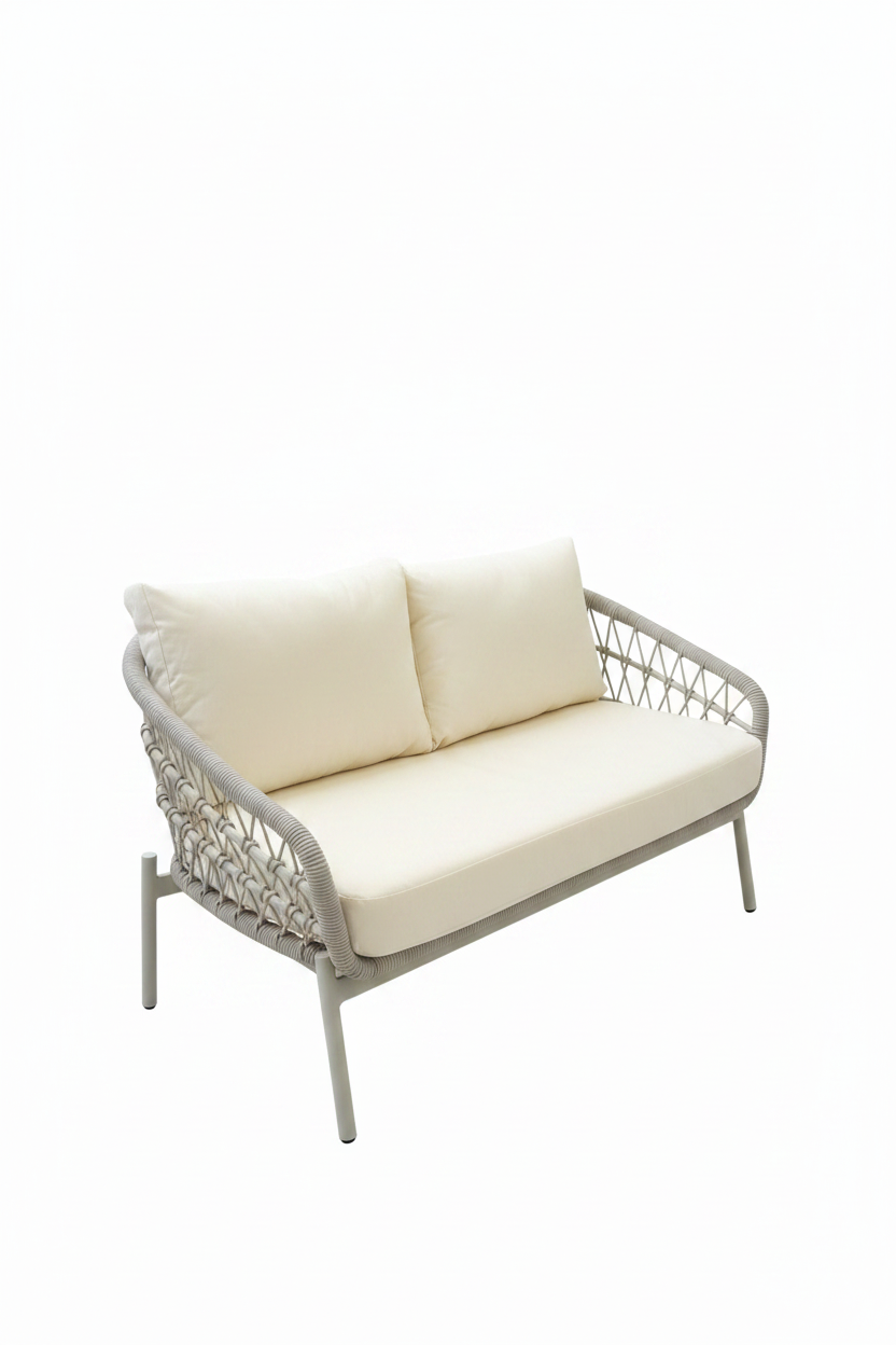 Harbour 4 Seat Garden Furniture Lounge Set - Grey Rope Frame/Beige
