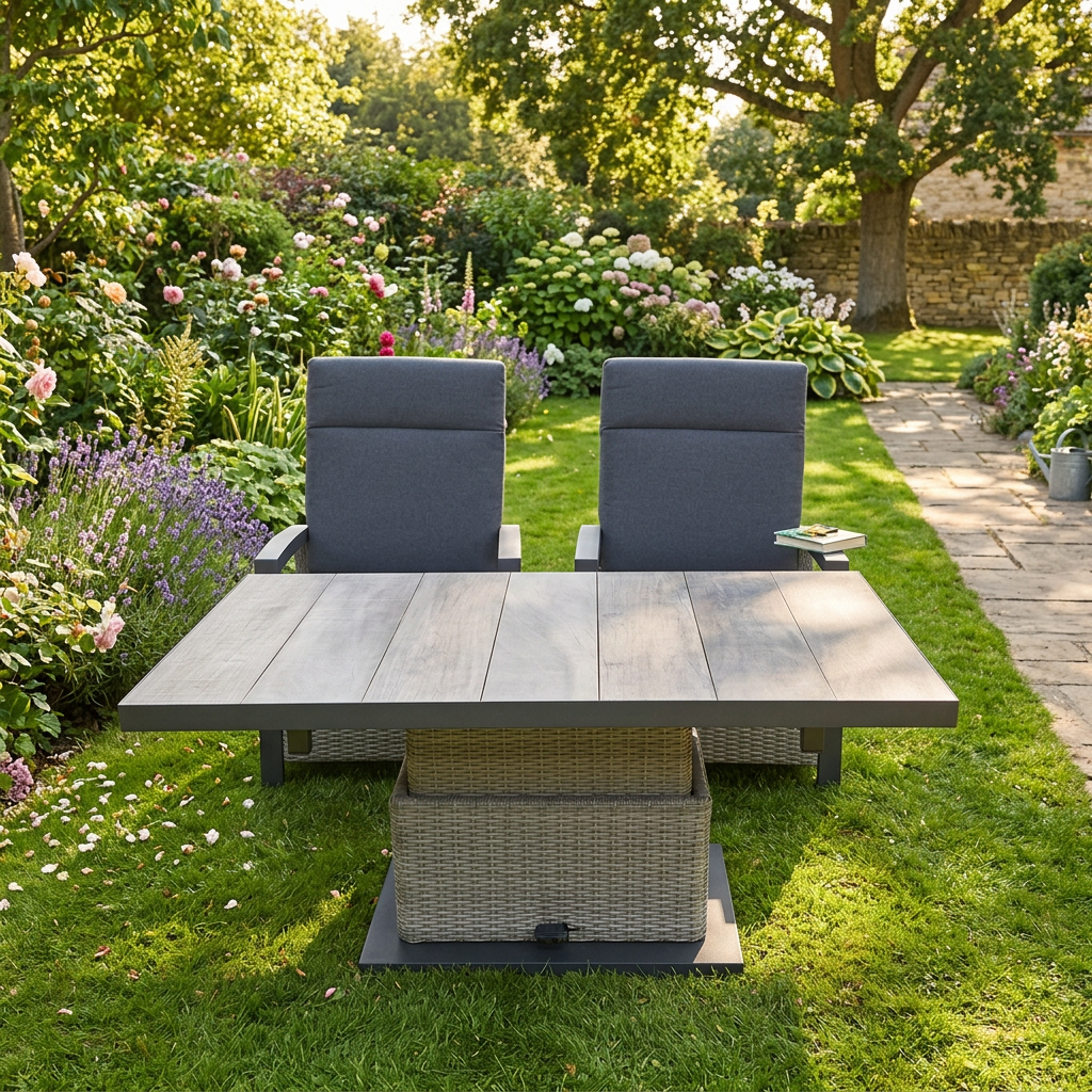 Innovators Camilla Rattan Reclining 4 Seat Dining Set Height Adjustable Table