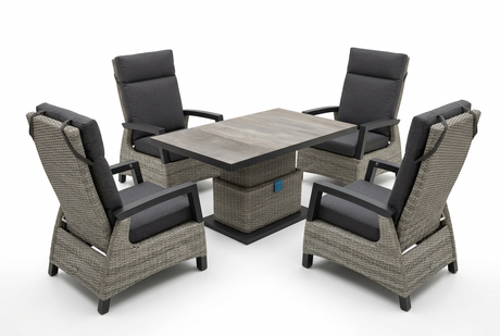 Innovators Camilla Rattan Reclining 4 Seat Dining Set Height Adjustable Table