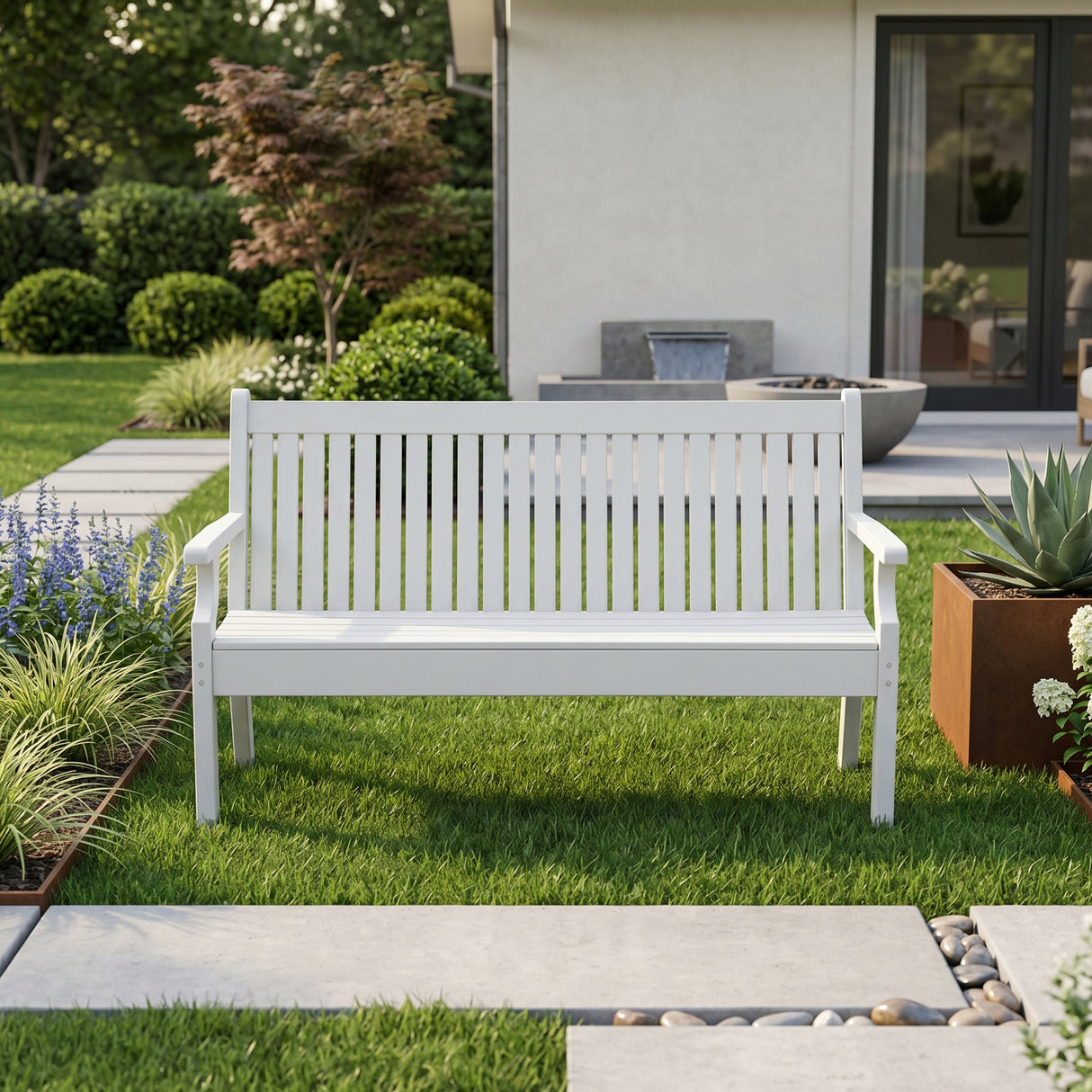3 Seat Bench Viewpoint Faux Wood Outdoor  - Light Grey