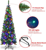 Pre-Lit Pencil Pine Christmas Tree 5ft/150cm - Multicolour LEDs