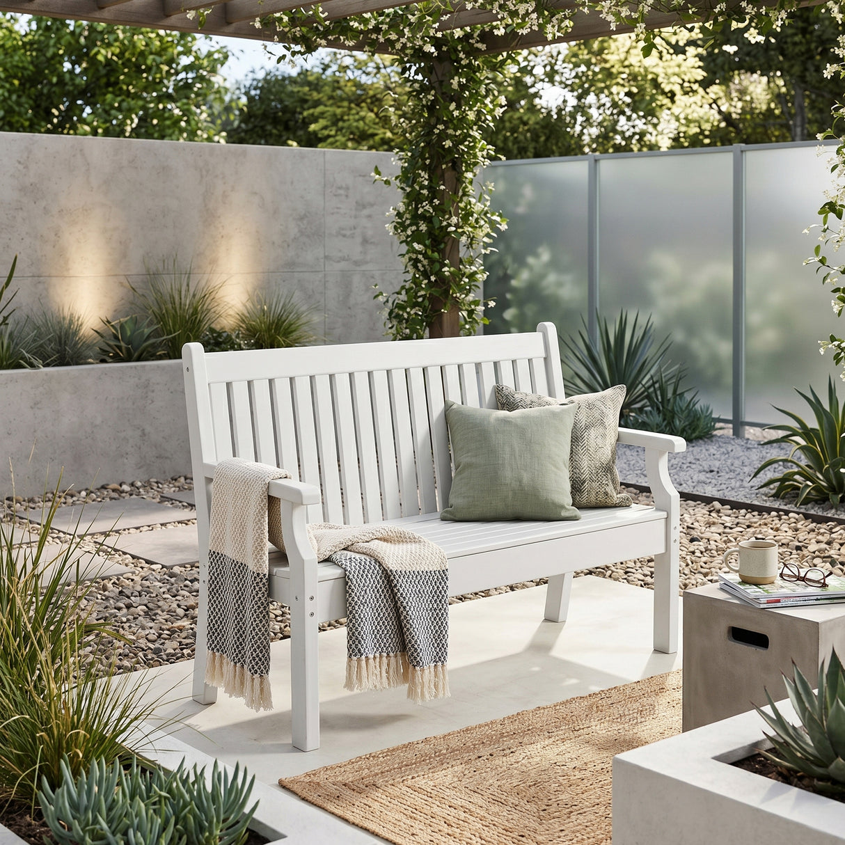 2 Seat Bench Viewpoint Faux Wood Outdoor  - Light Grey