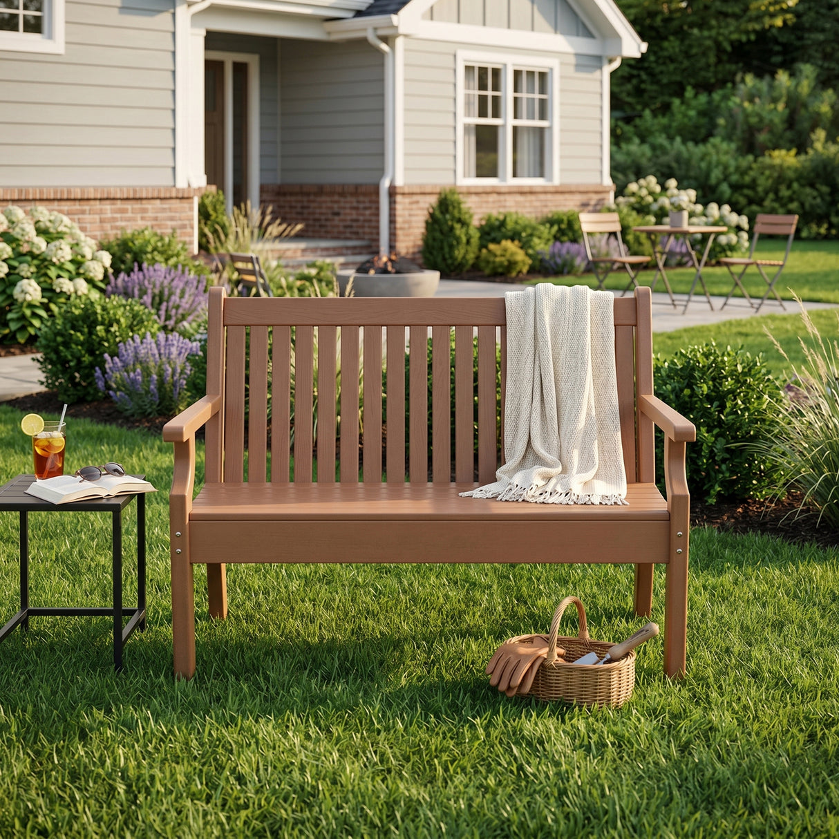 2 Seat Bench Viewpoint Faux Wood Outdoor  - Warm Brown