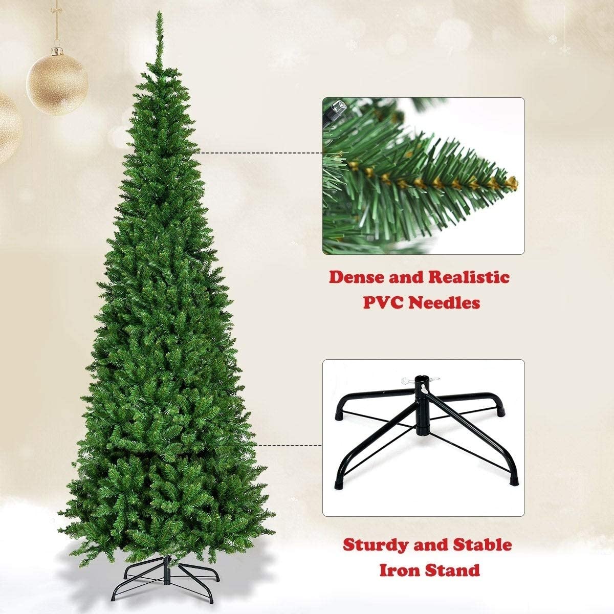 Pre-Lit Pencil Pine Christmas Tree 5ft/150cm - Multicolour LEDs