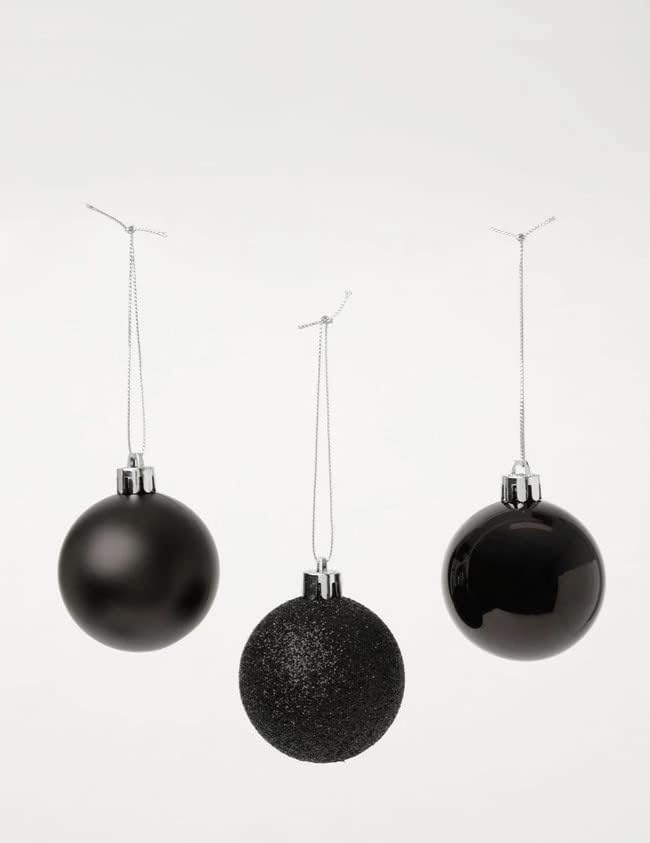 60mm Black Baubles - 3 Styles - Set of 6