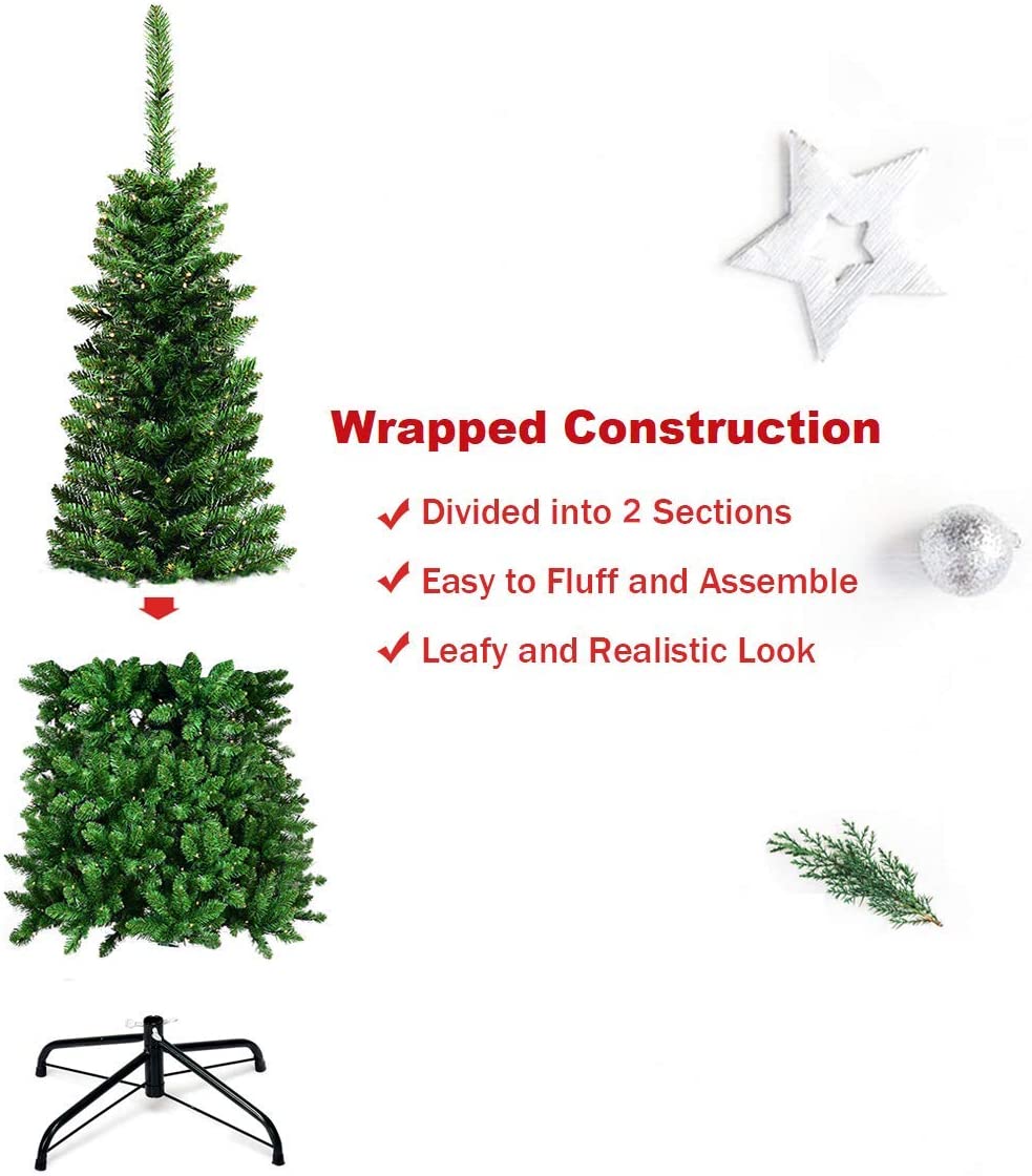 Pre-Lit Pencil Pine Christmas Tree 4ft/120cm - Multicolour LEDs