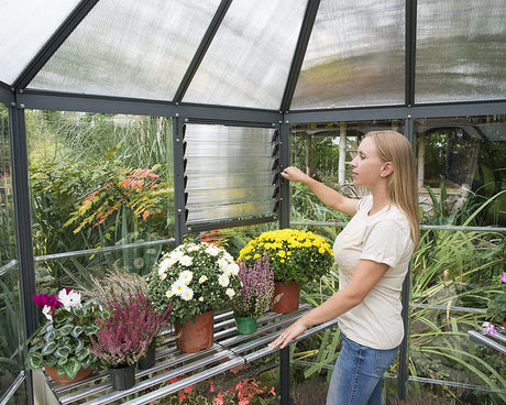 Oasis 8' Hexagonal Greenhouse - Grey Frame & Hybrid Polycarbonate Panels