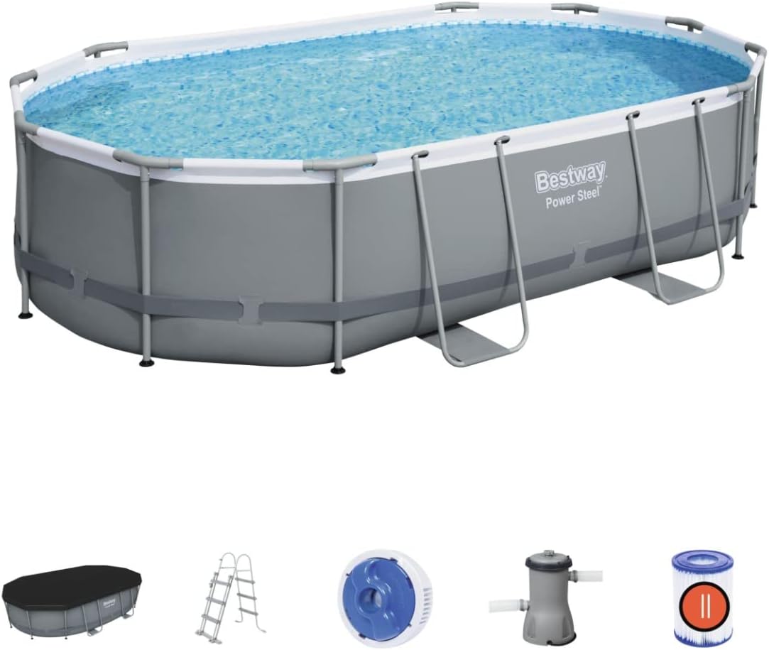 Bestway Power Steel Above Ground Pool with Filter Pump, Ladder and Cover - 16 ft