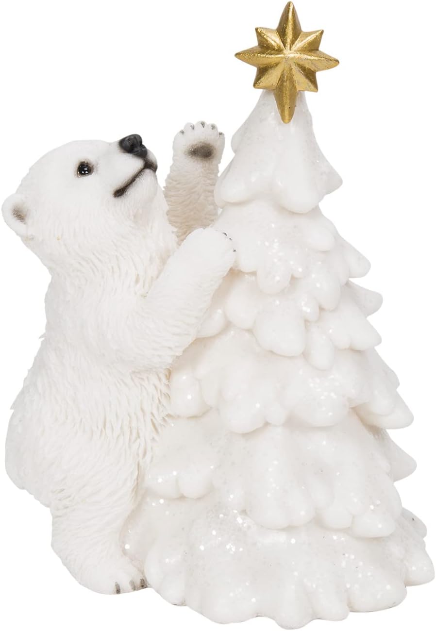 Standing Polar Bear Cub with Christmas Tree Christmas Decoration