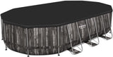 Bestway 20ft x 48in Wood Print Oval Power Steel Above Ground Pool Set
