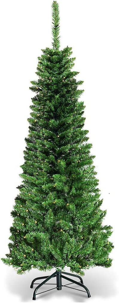 Pre-Lit Pencil Pine Christmas Tree 7ft/210cm - Multicolour LEDs