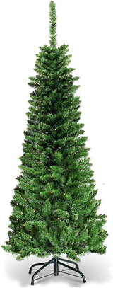 Pre-Lit Pencil Pine Christmas Tree 6ft/180cm - Multicolour LEDs