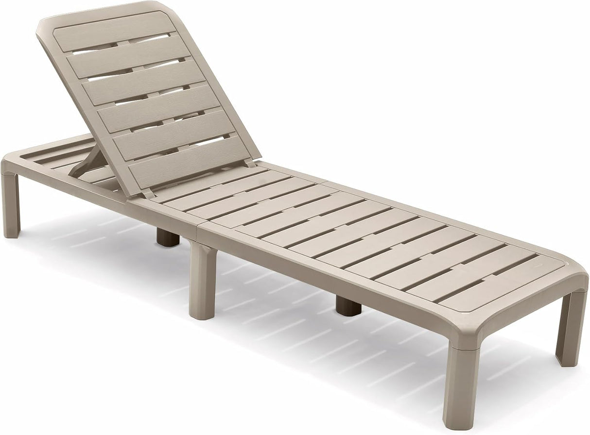 Plastic Garden Sun Lounger with Multiple Reclining Positions - Taupe