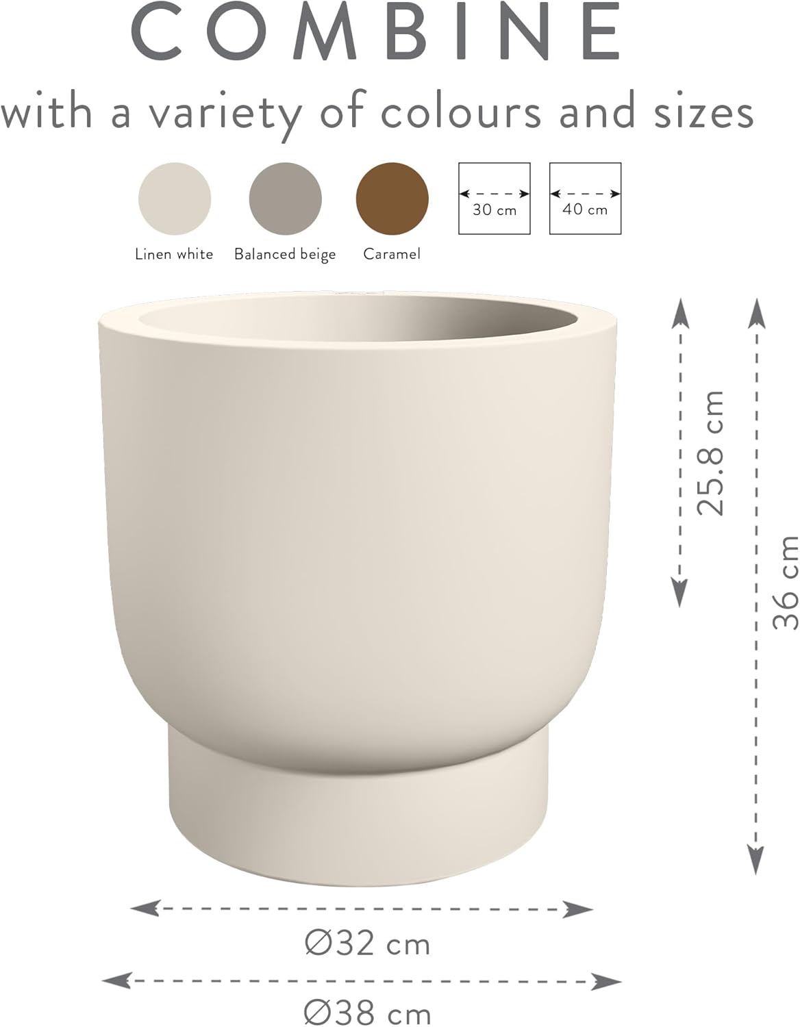 Amber Grail 40cm Indoor / Outdoor Plat Pot - Linen White
