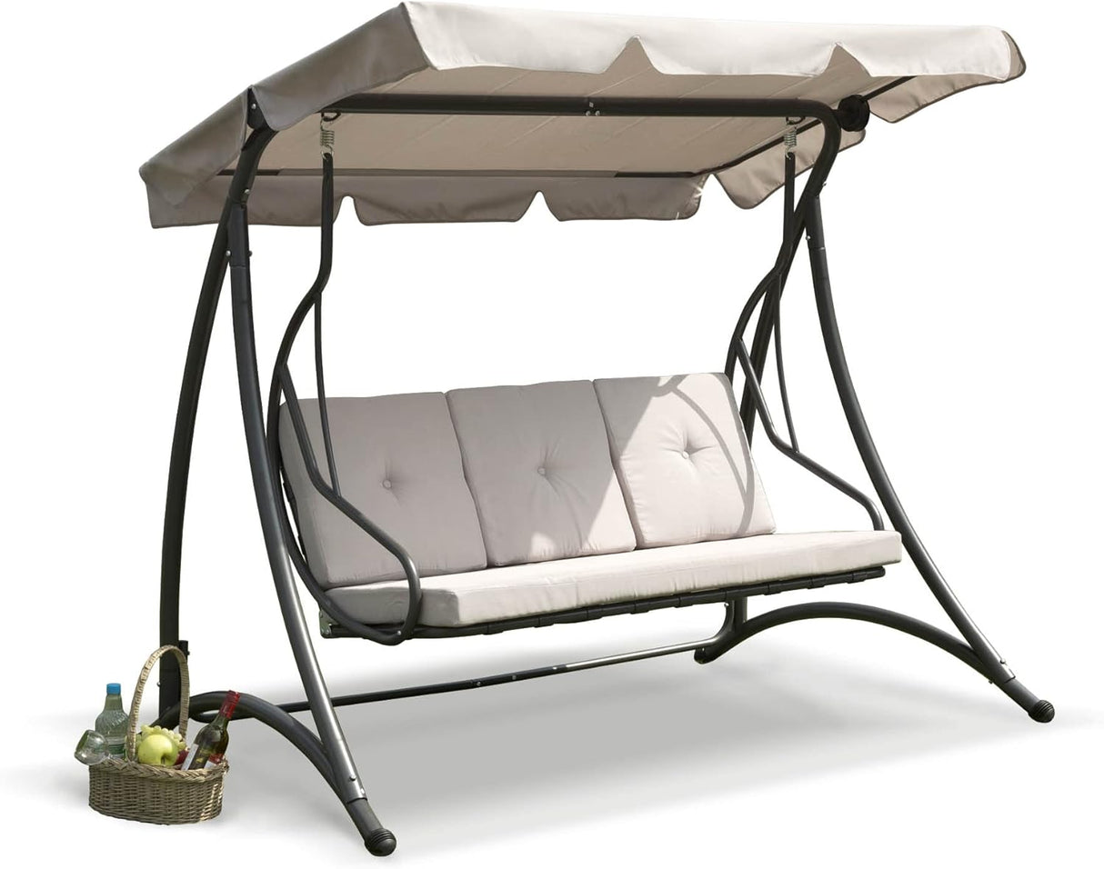 Florian 3 Seat Swing Hammock Heavy Duty Garden Bench Patio Charcoal & Light Grey