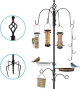 Wild Bird Feeding Station Kit - Heavy Duty Pole Multi-Feeder Hanging Kit, Metal Suet Feeder and Bird Bath