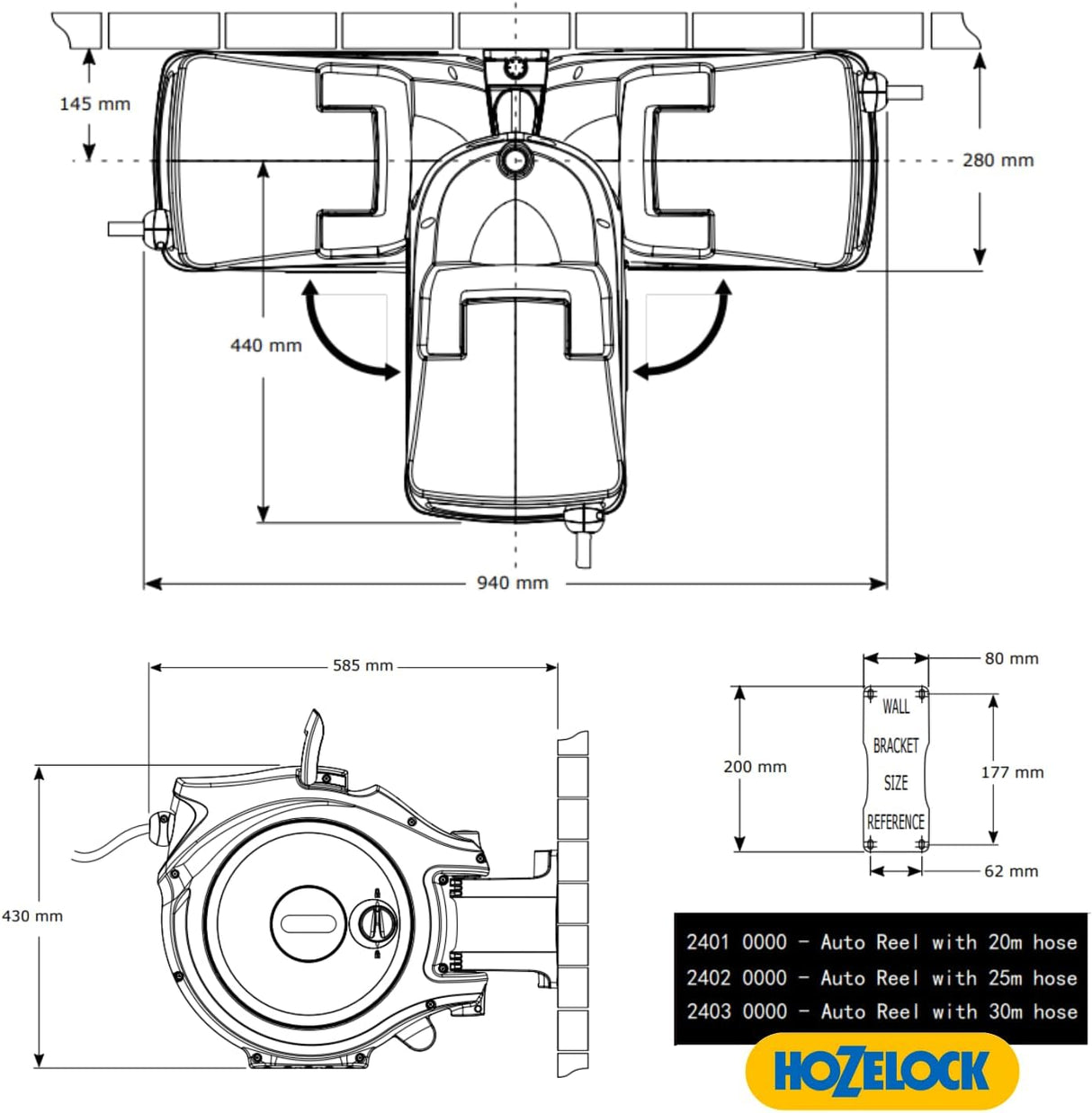 Hozelock Auto Reel 20m Wall-Mounted Hose Reel