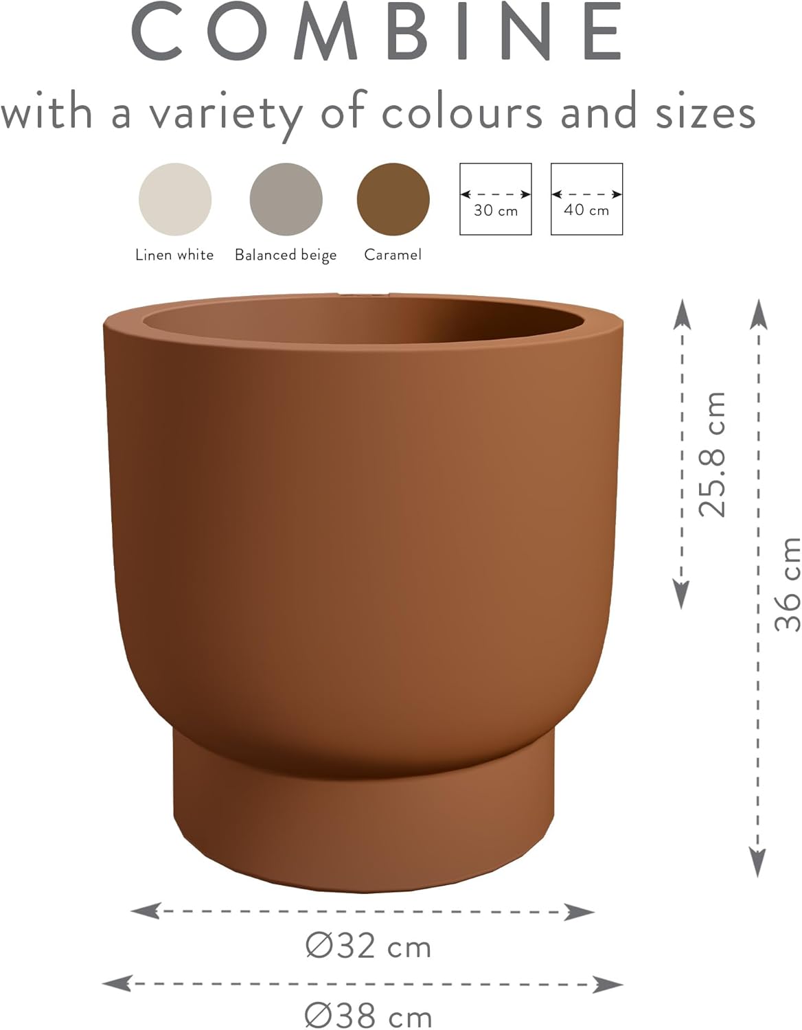 Amber Grail 40cm Indoor / Outdoor Plat Pot - Caramel