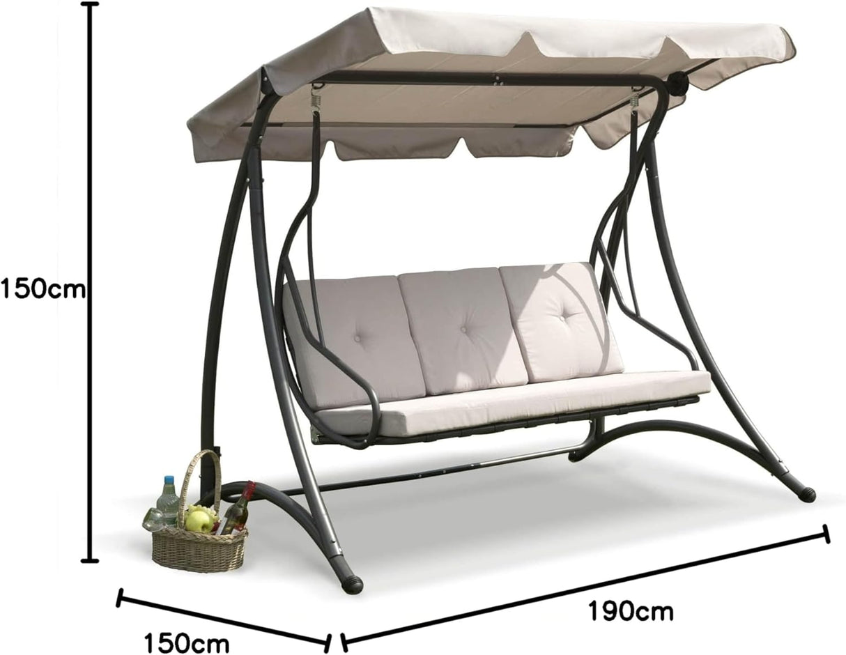 Florian 3 Seat Swing Hammock Heavy Duty Garden Bench Patio Charcoal & Light Grey