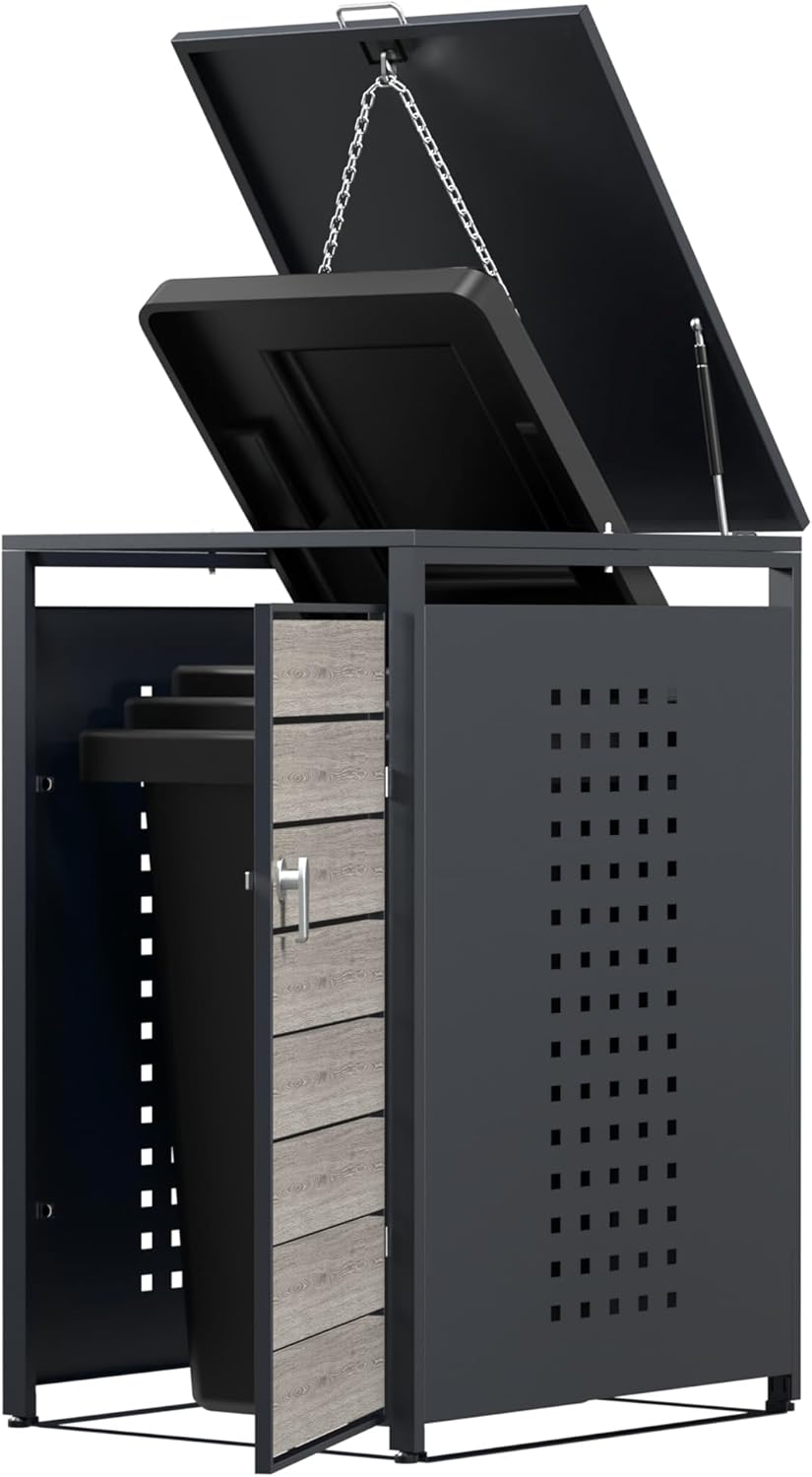 Modern Wheelie Bin Storage - Single Bin - Wood Grain