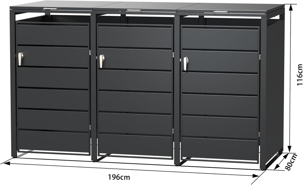 Modern Wheelie Bin Storage - Triple Bin - Anthracite