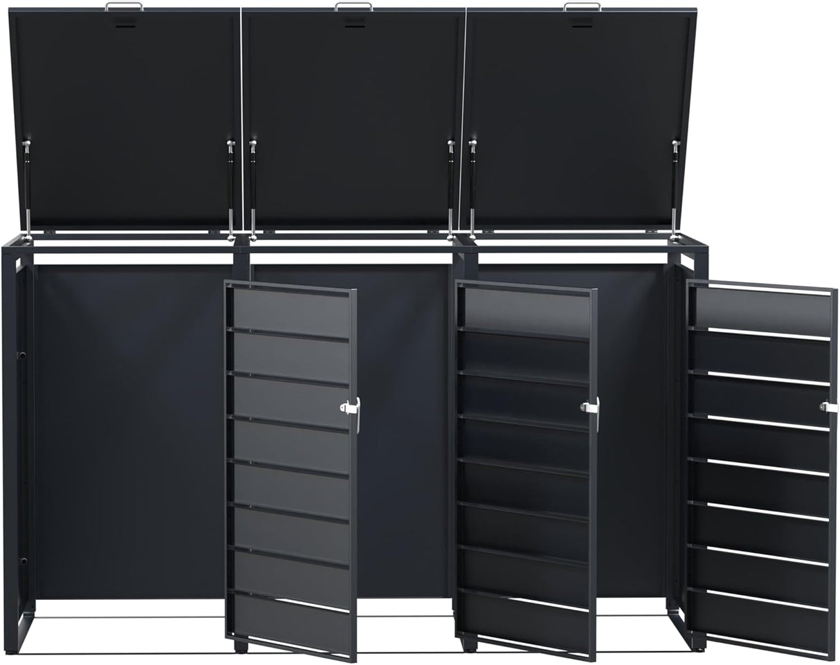 Modern Wheelie Bin Storage - Triple Bin - Wood Grain