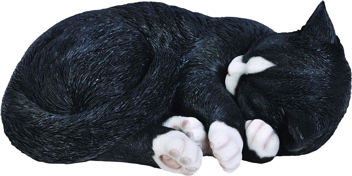 Sleeping Black and White Cat Garden Ornament
