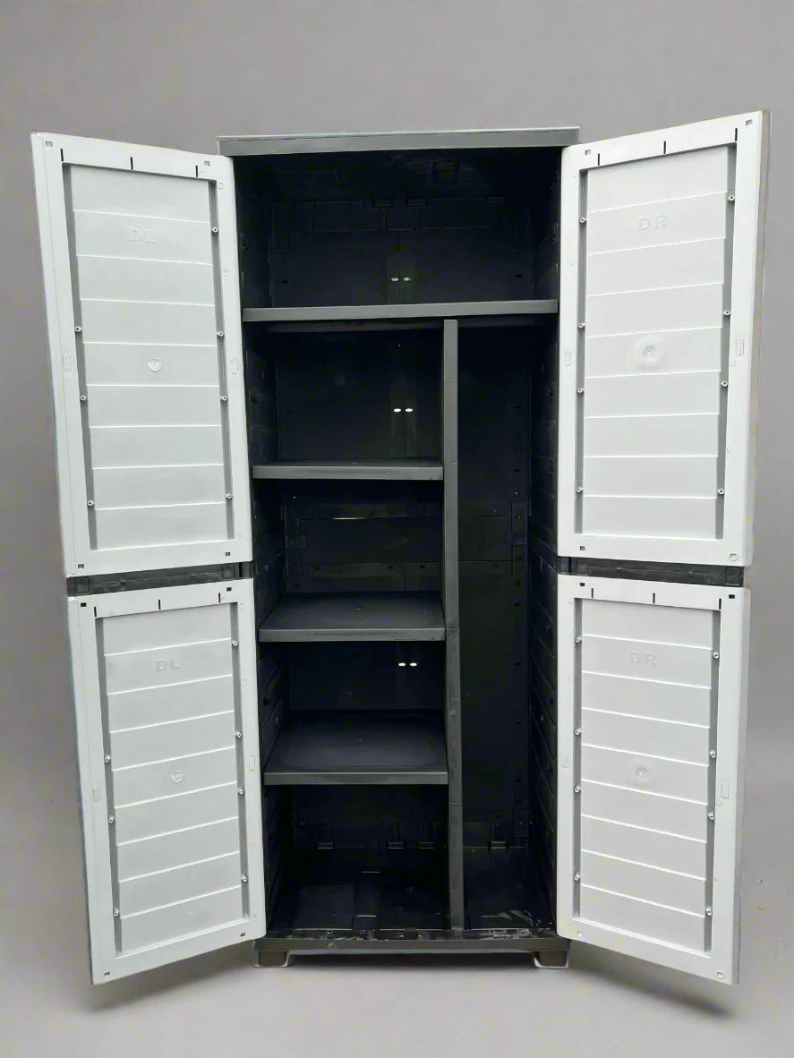 Plastic 6ft Tall Outdoor Storage Cabinet with Side Partition and 4 Shelves
