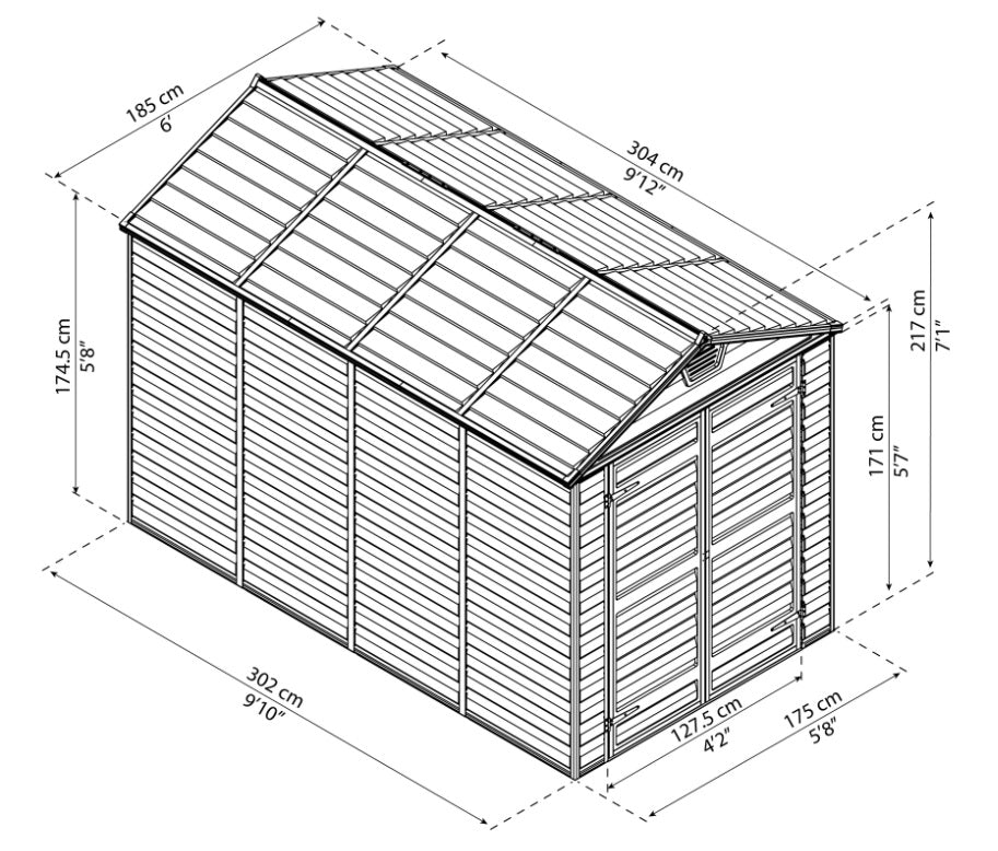 Skylight 6x10 ft Garden Shed - Brown