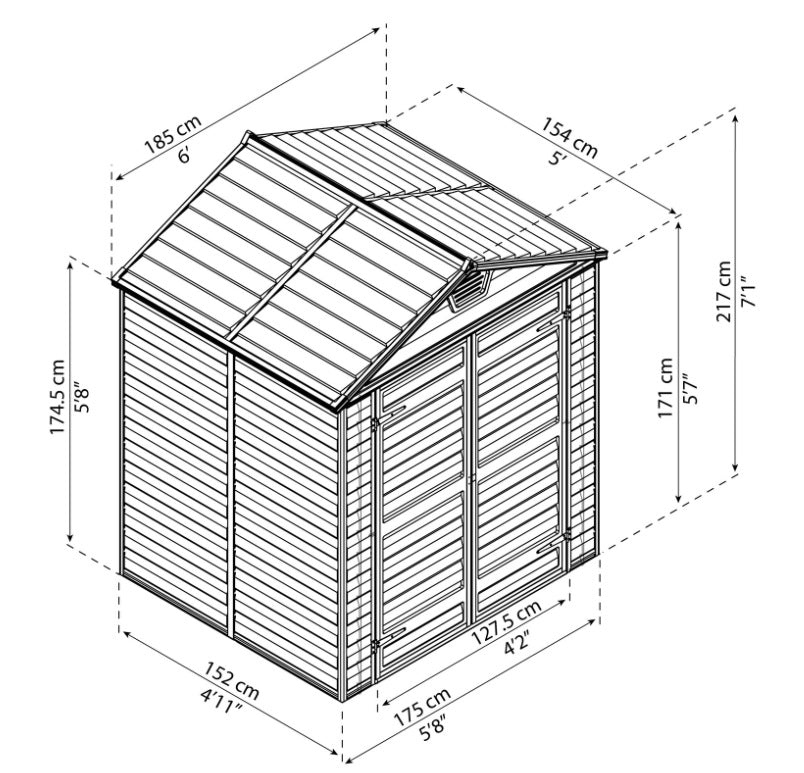 Palram - Canopia Skylight Brown Shed 6x5