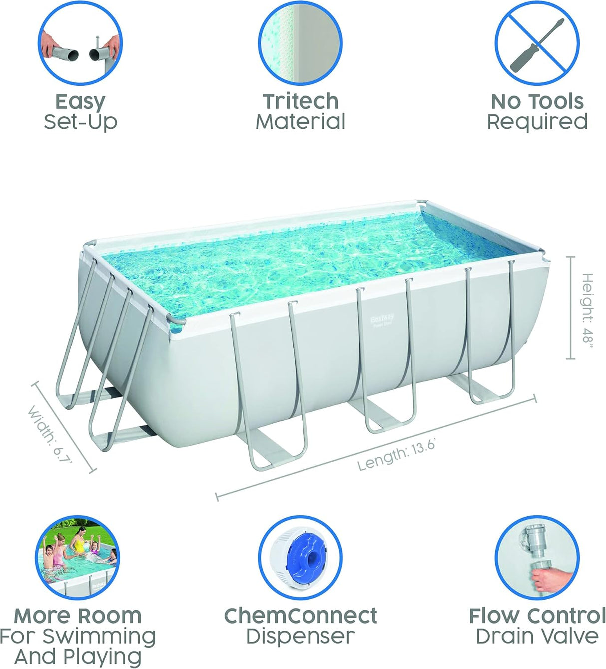 Bestway Power Steel Above Ground Pool with Pump and Ladder, Grey, 13.6 Ft