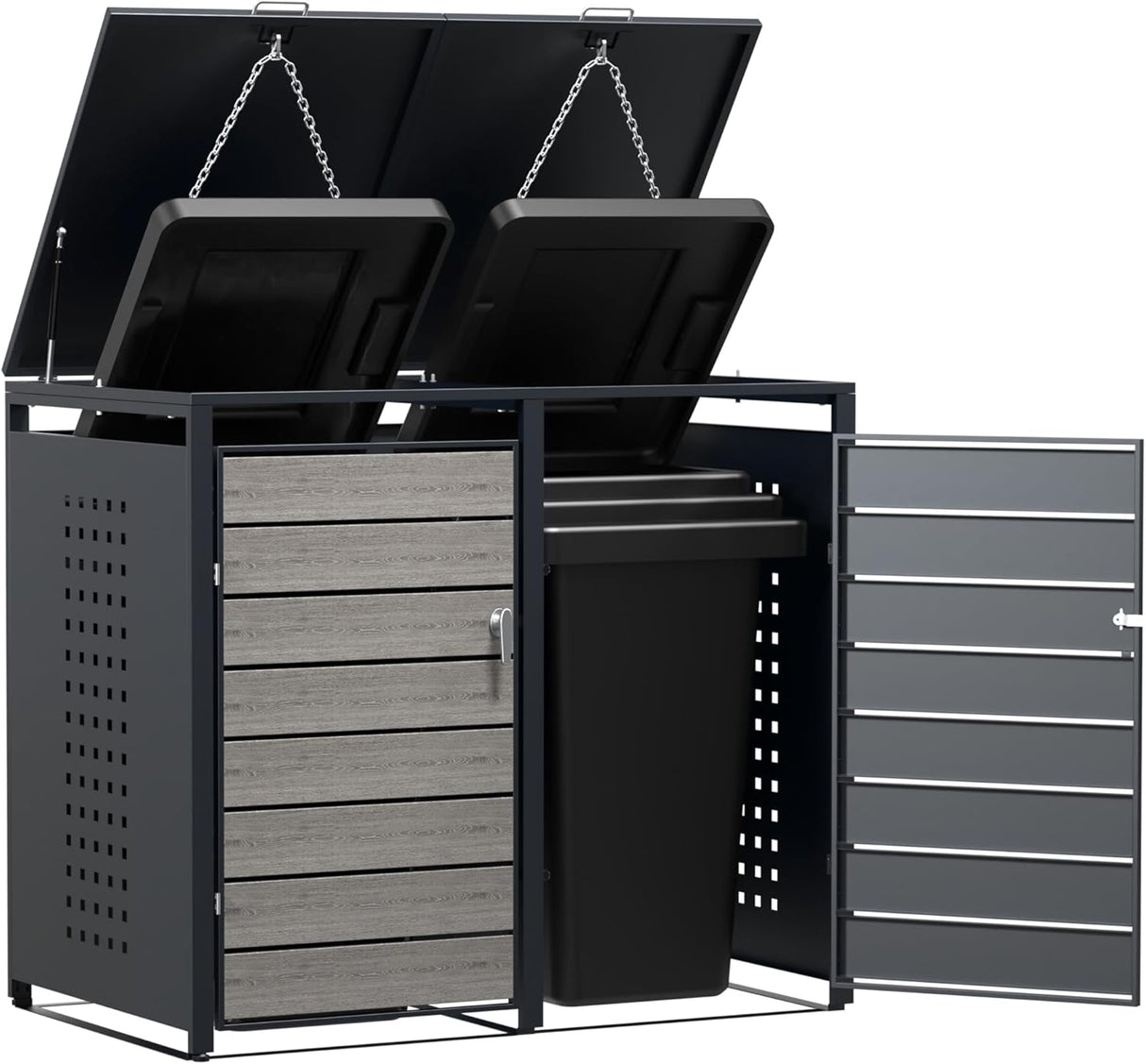 Modern Wheelie Bin Storage - Double Bin - Wood Grain