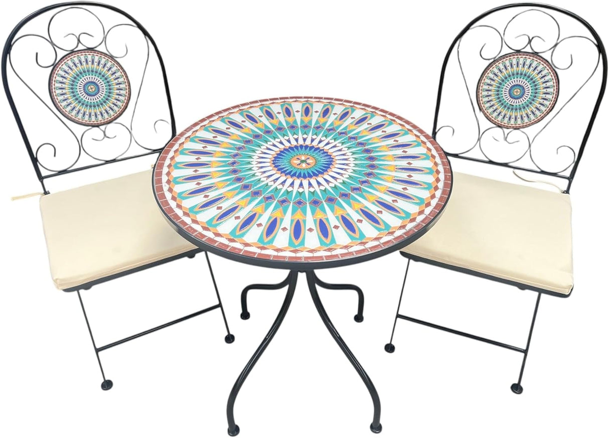 Peacock Print Mosaic Metal Bistro Set