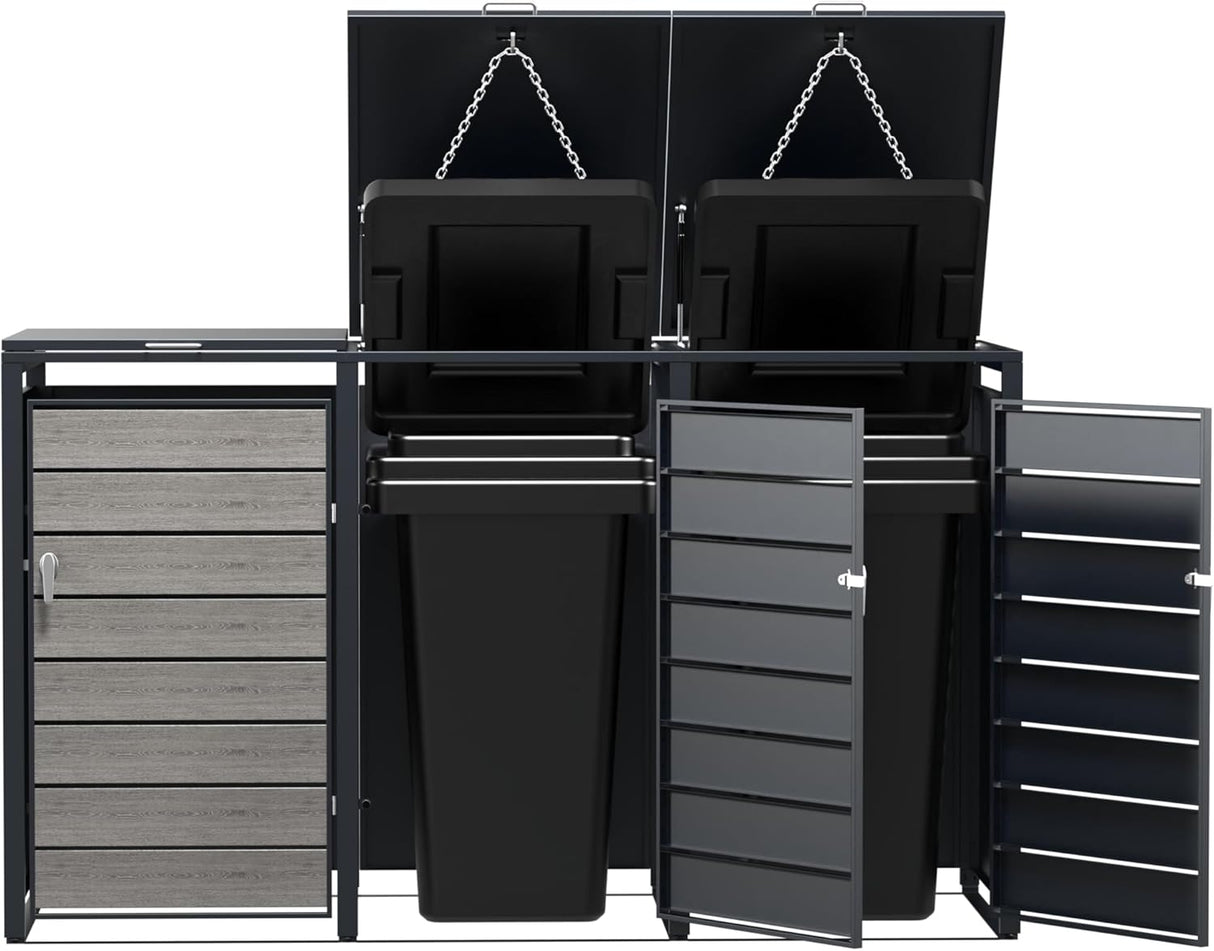 Modern Wheelie Bin Storage - Triple Bin - Wood Grain