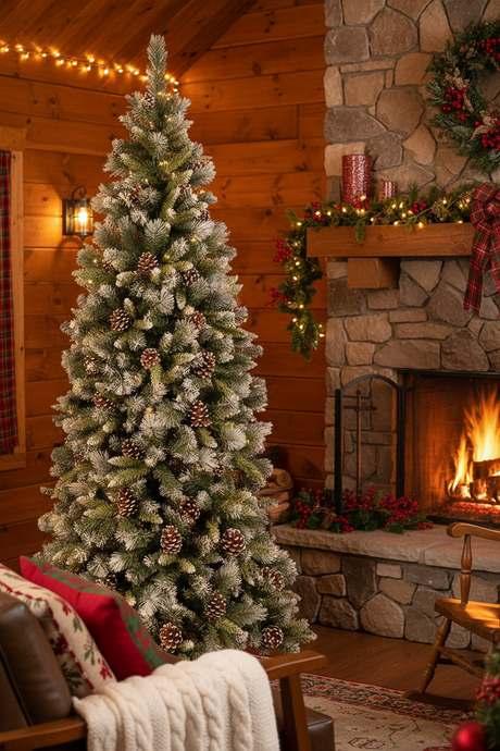 Frosted Glacier Christmas Tree Hook On with Pine Cones - 7ft/210cm CT04694