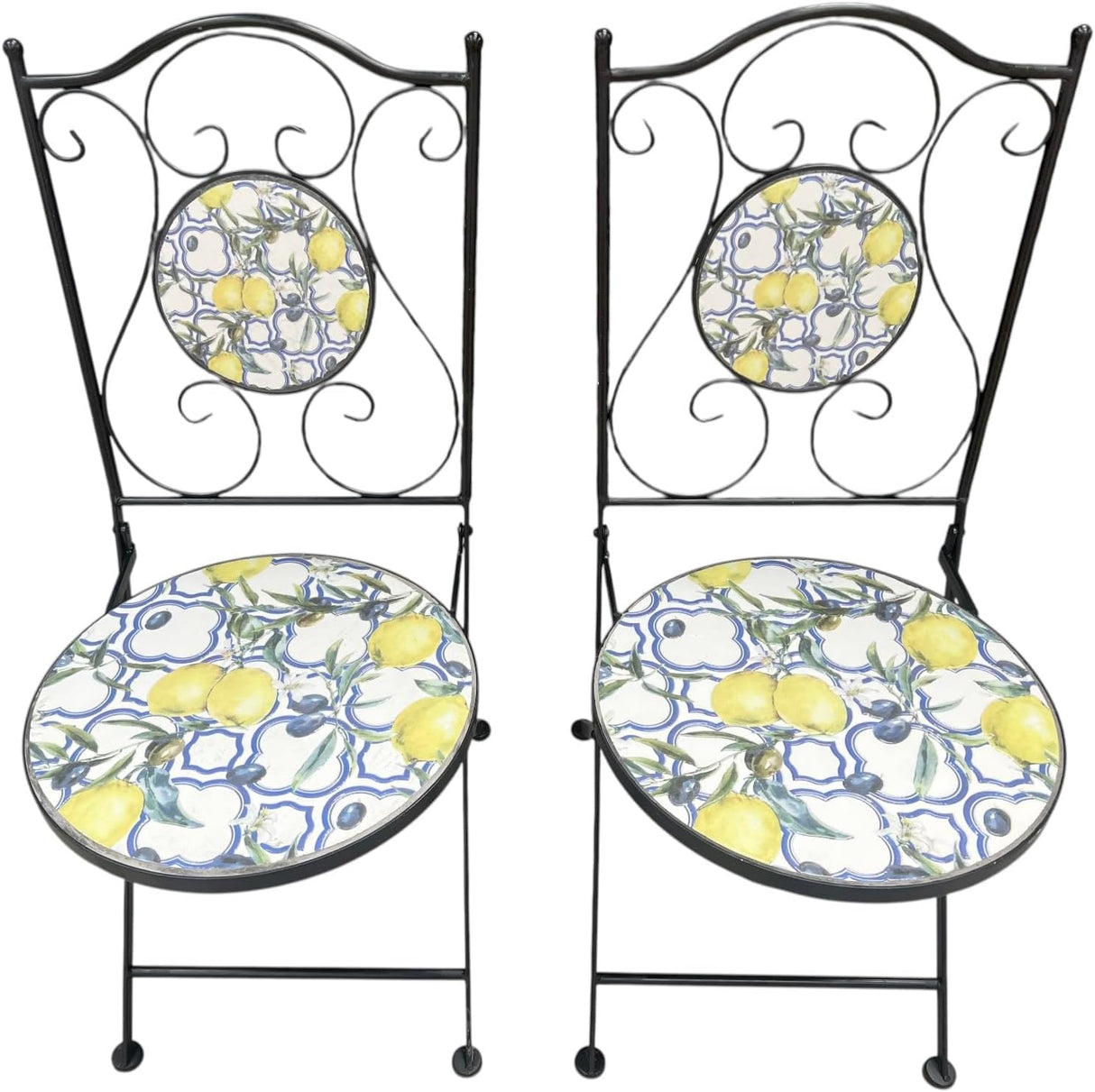 Lemon and Olive Print Mosaic Metal Bistro Set