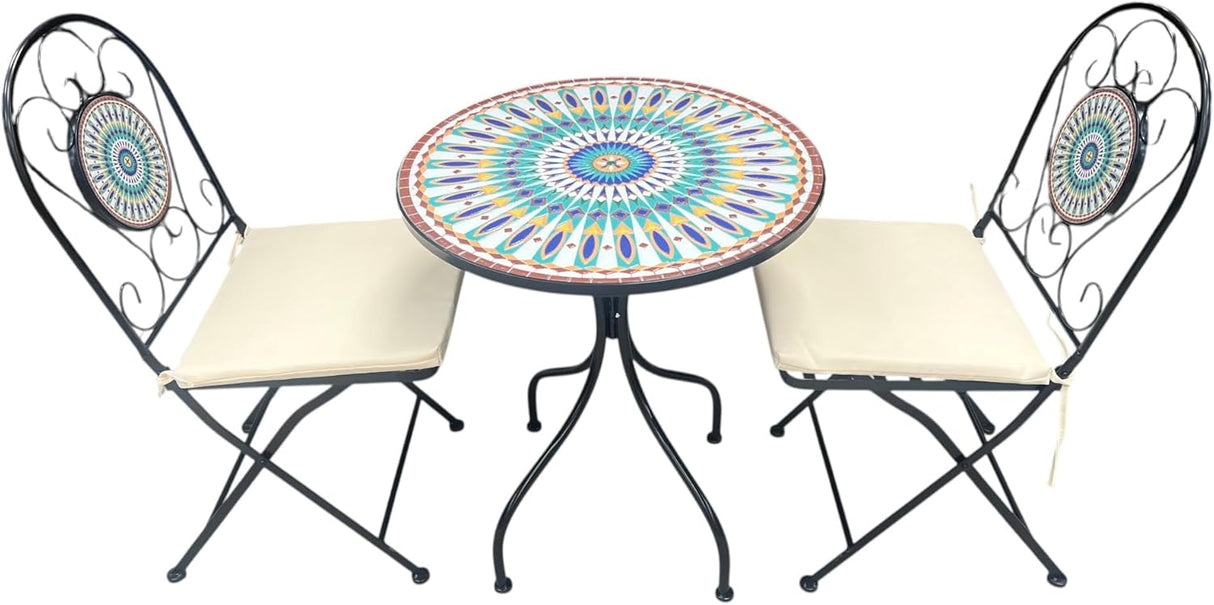 Peacock Print Mosaic Metal Bistro Set