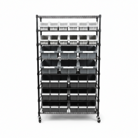Seville Classics 8 Tier Commercial Bin Storage with 24 Bins & Wheels
