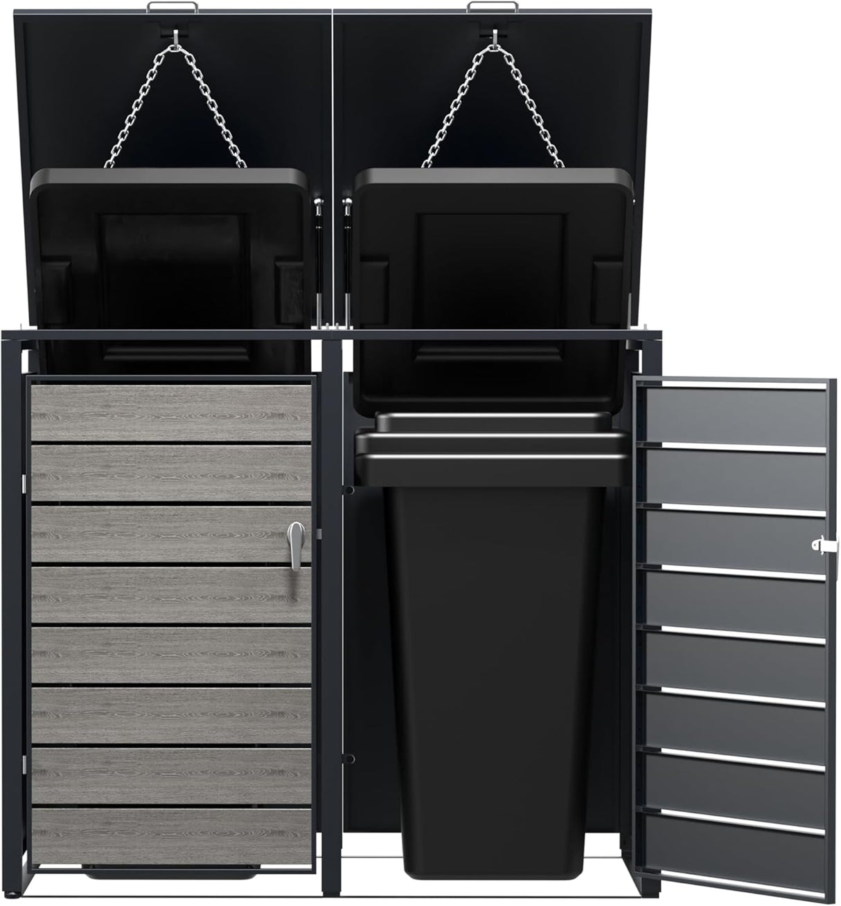 Modern Wheelie Bin Storage - Double Bin - Wood Grain