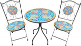 Blue Tulip Print Mosaic Metal Bistro Set