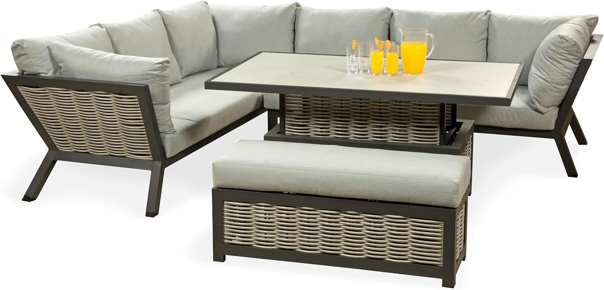 Marlborough Large Corner Set with Aluminium Frame with Raise and Lower Table