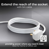 Four Socket Extension Lead, Unswitched, 5 Metre Cable, 4-Way Plug Extension Cable