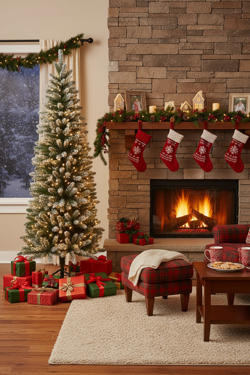 Snow Flocked Pencil Christmas Tree - 5ft/150cm