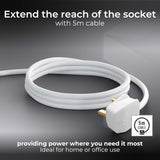 Two Socket Extension Lead, Unswitched, 5 Metre Cable, 2-Way Plug Extension Cable