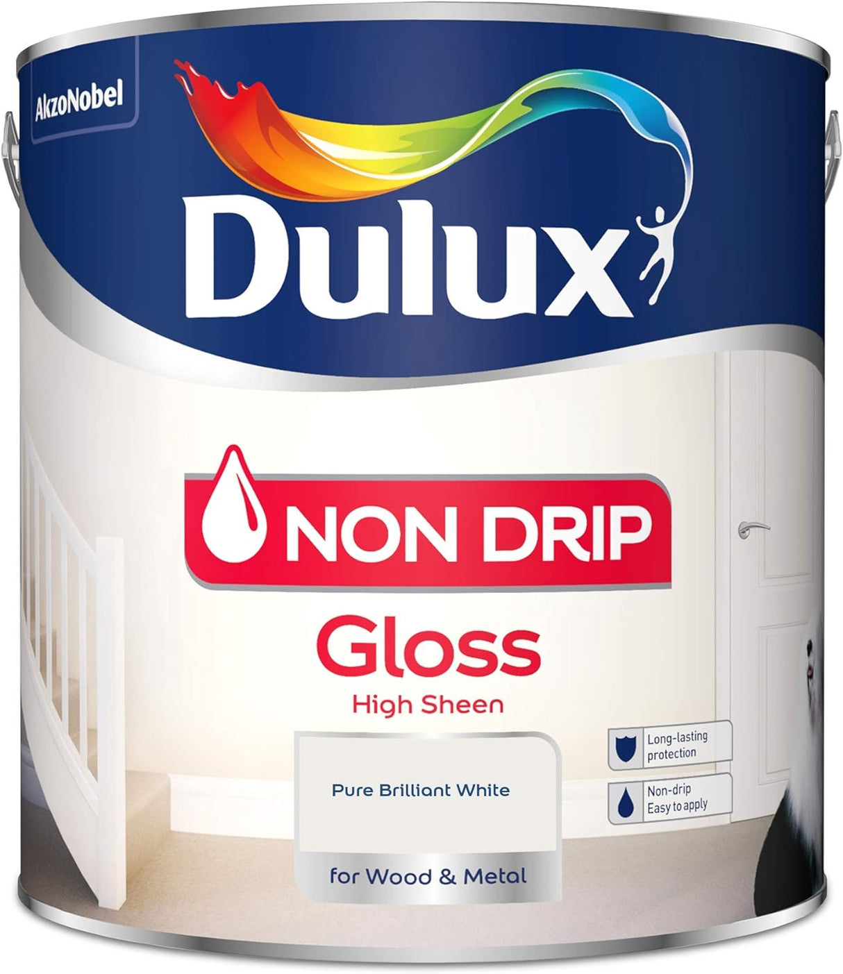 Dulux None Drip High Sheen Gloss Paint for Metal & Wood Pure Brilliant White 750ml