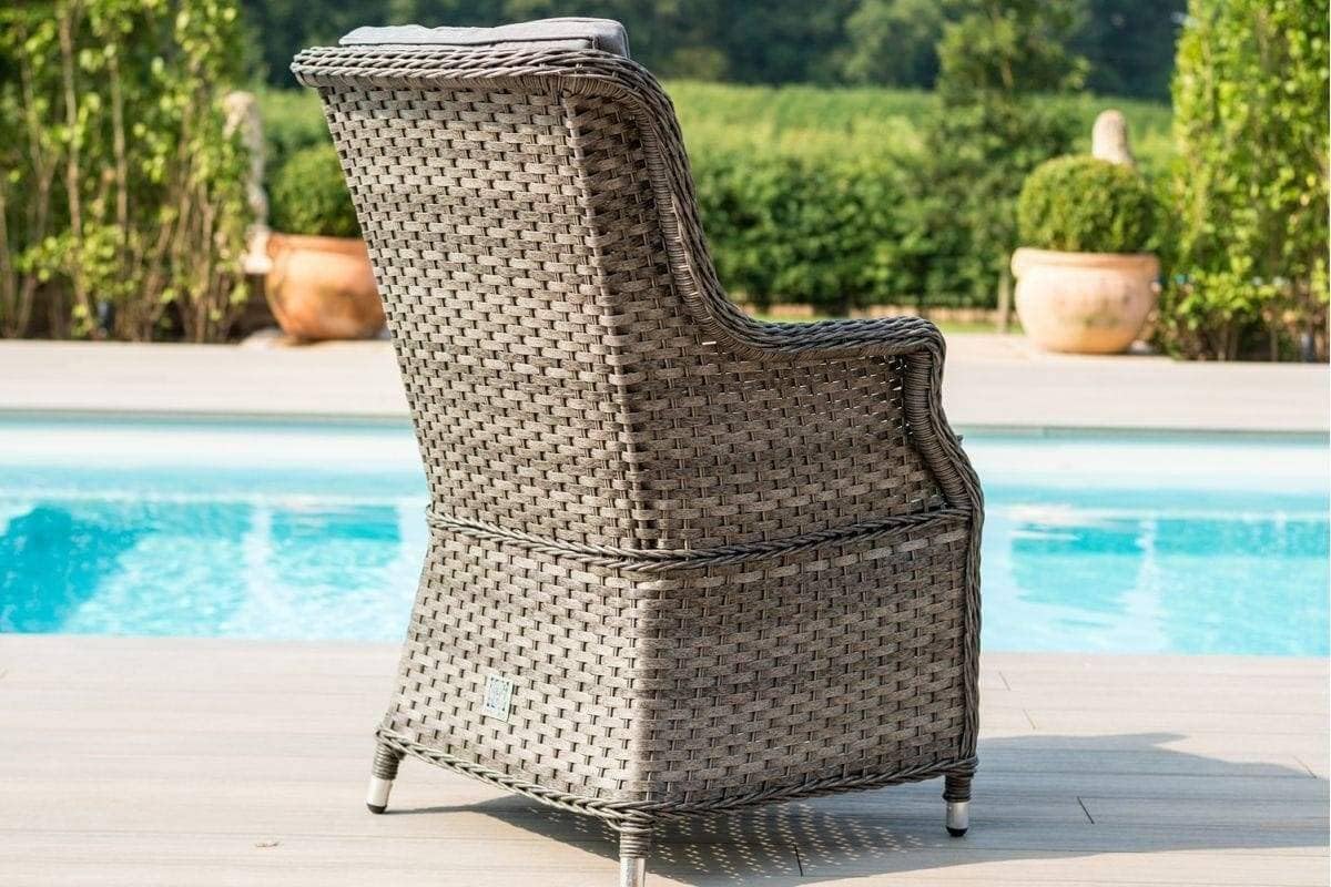 Amalfi High Back 6 Seat Oval Dining Set with Fire Pit Table in Grey