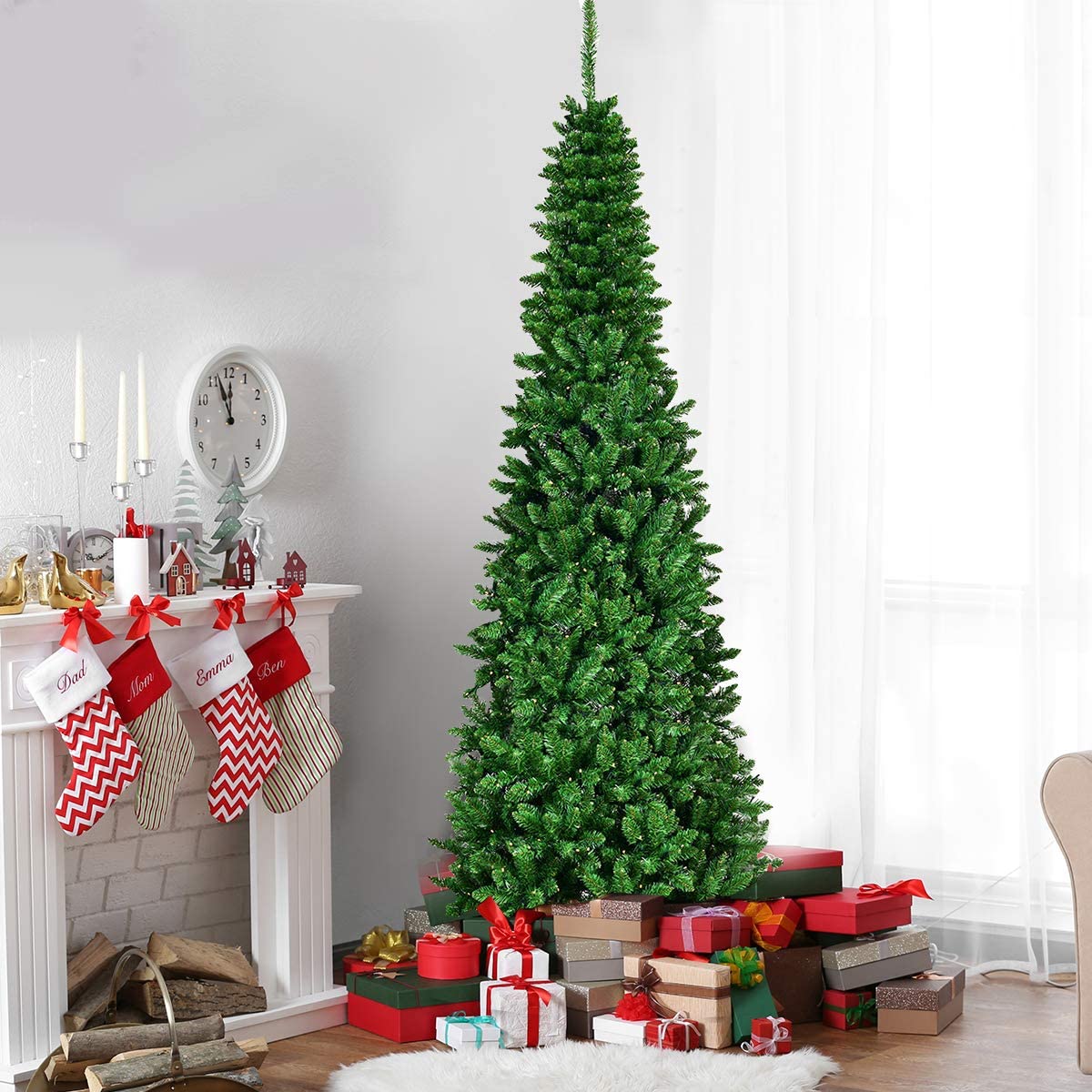 Pre-Lit Pencil Pine Christmas Tree 6ft/180cm - Multicolour LEDs