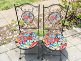 Bold Flower Print Mosaic Metal Bistro Set