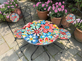 Bold Flower Print Mosaic Metal Bistro Set