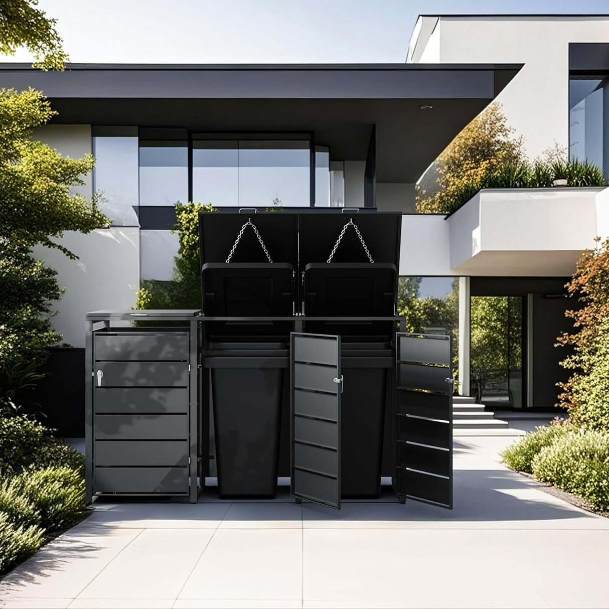 Modern Wheelie Bin Storage - Triple Bin - Anthracite